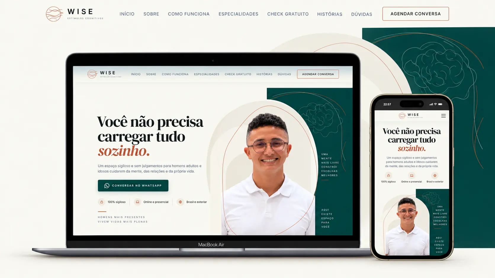 Mockup do site Walesson Psicologia em MacBook e iPhone